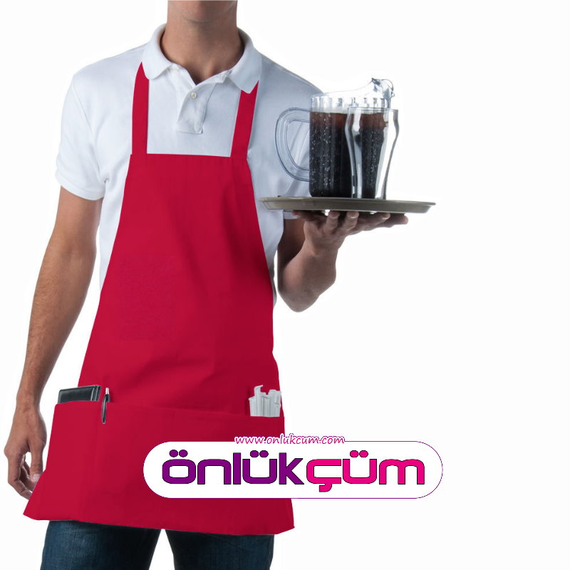 Kırmızı barista önlüğü